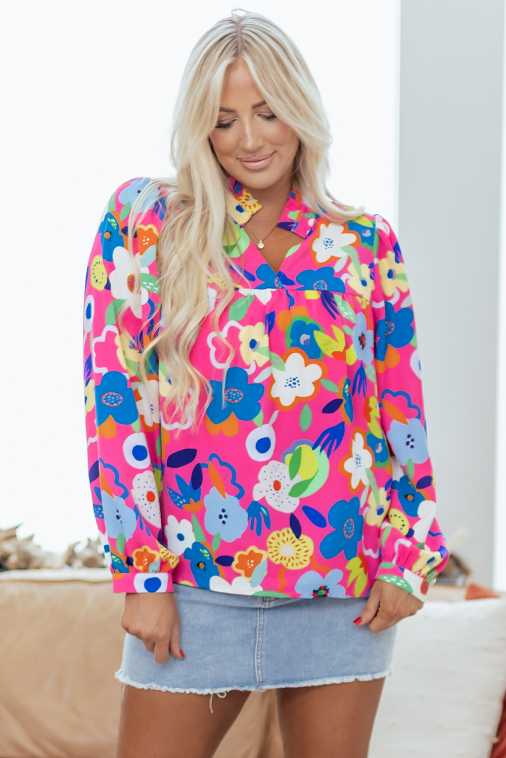 Rose Flower Bomb V Neck Blouse - loveforevers