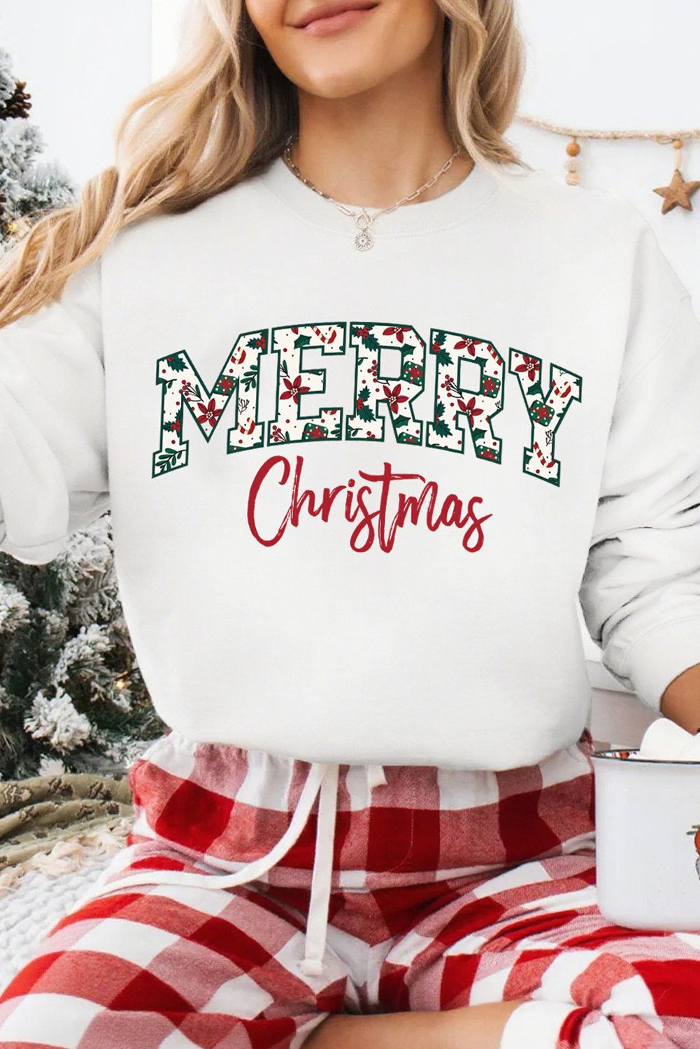 White Merry Christmas Cotton Blend Custom Graphic Sweatshirt - loveforevers