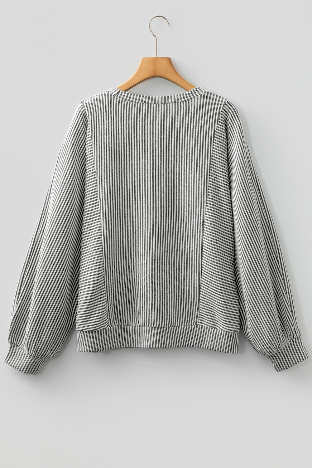Gray Ribbed Knit Round Neck Long Lantern Sleeve Top - loveforevers