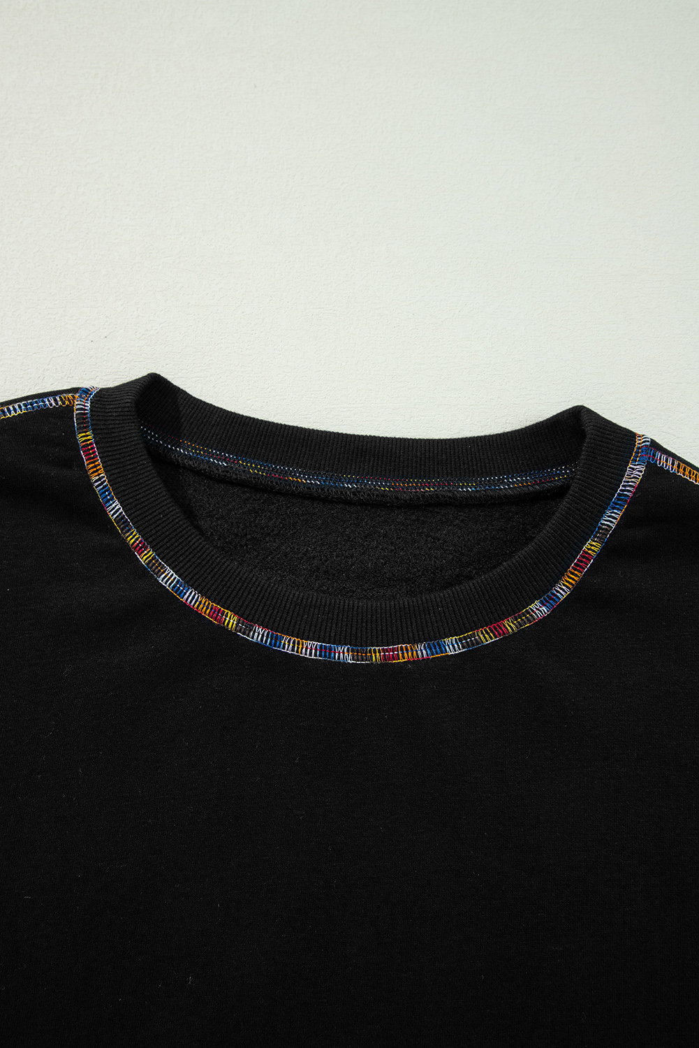 Black Contrast Rainbow Trim Drop Shoulder Pullover Sweatshirt - loveforevers