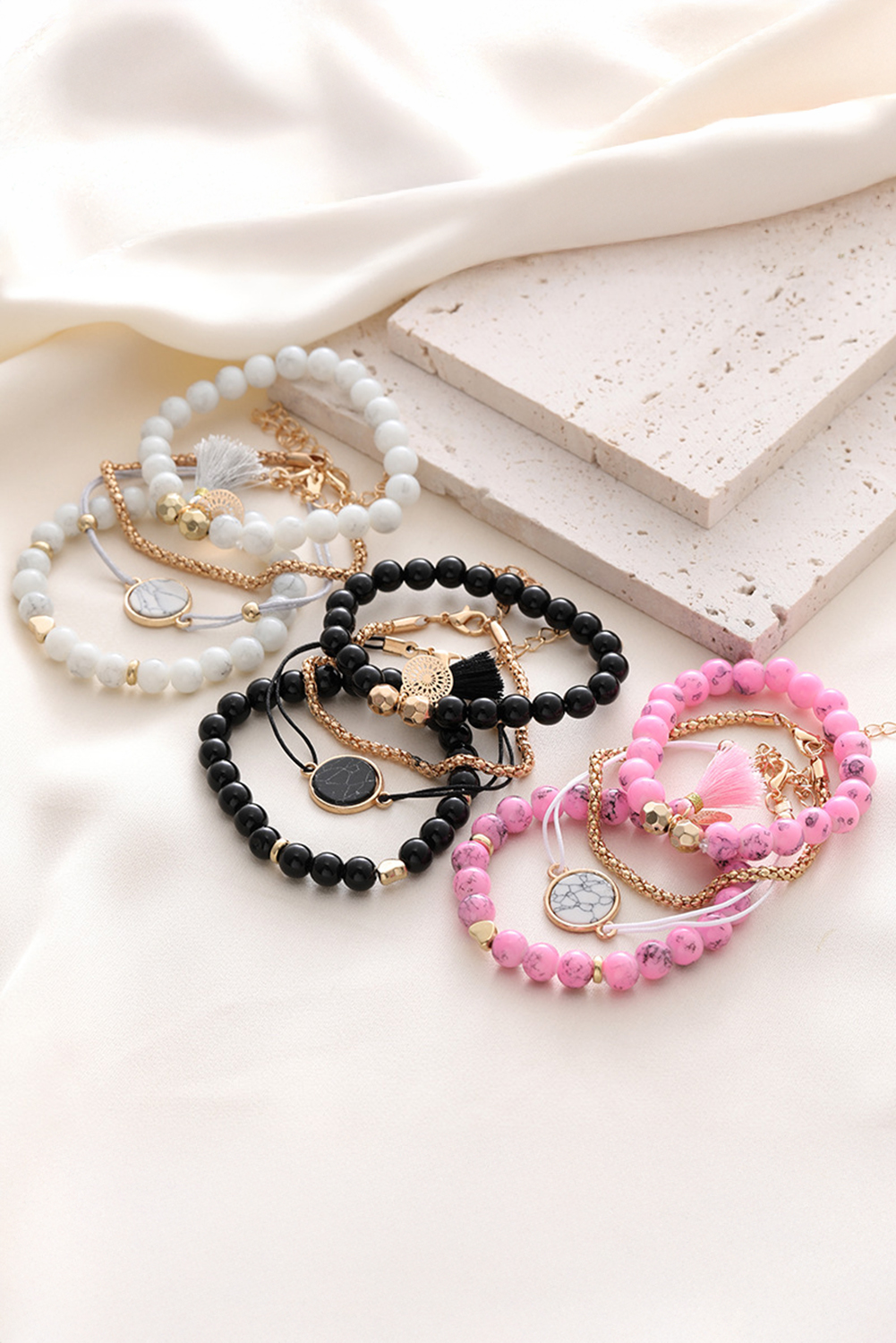 Pink Boho Style Beaded Multi Layer Bracelet Set - loveforevers
