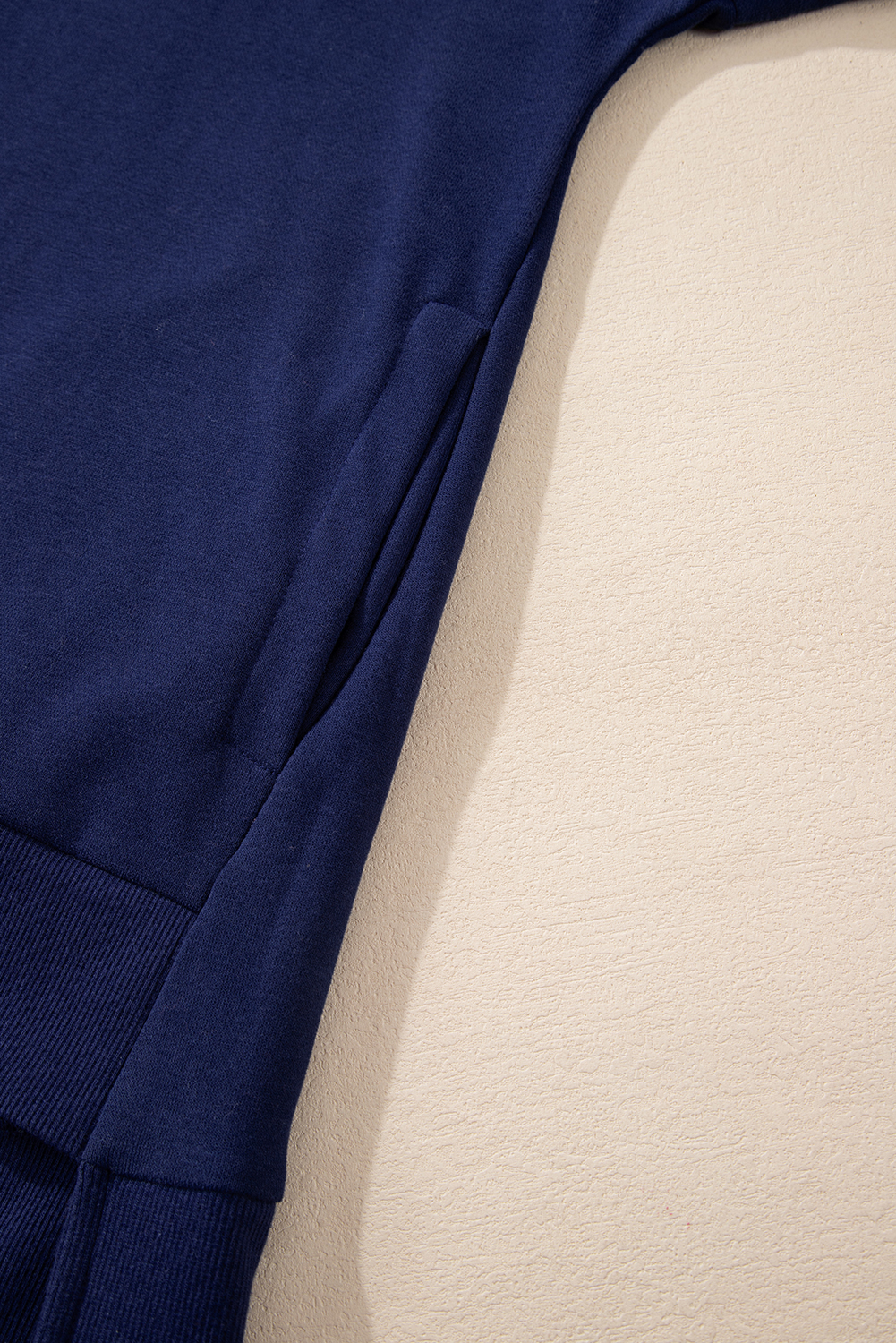 Navy Blue Solid O Neck High Low Hem Pullover Sweatshirt - loveforevers
