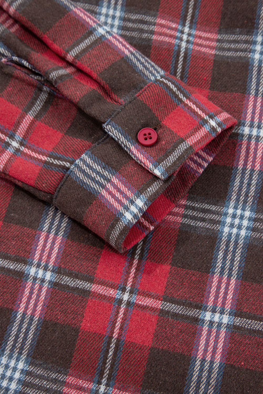 Red Plaid Print Collared V Neck Loose Blouse with Side Slits - loveforevers