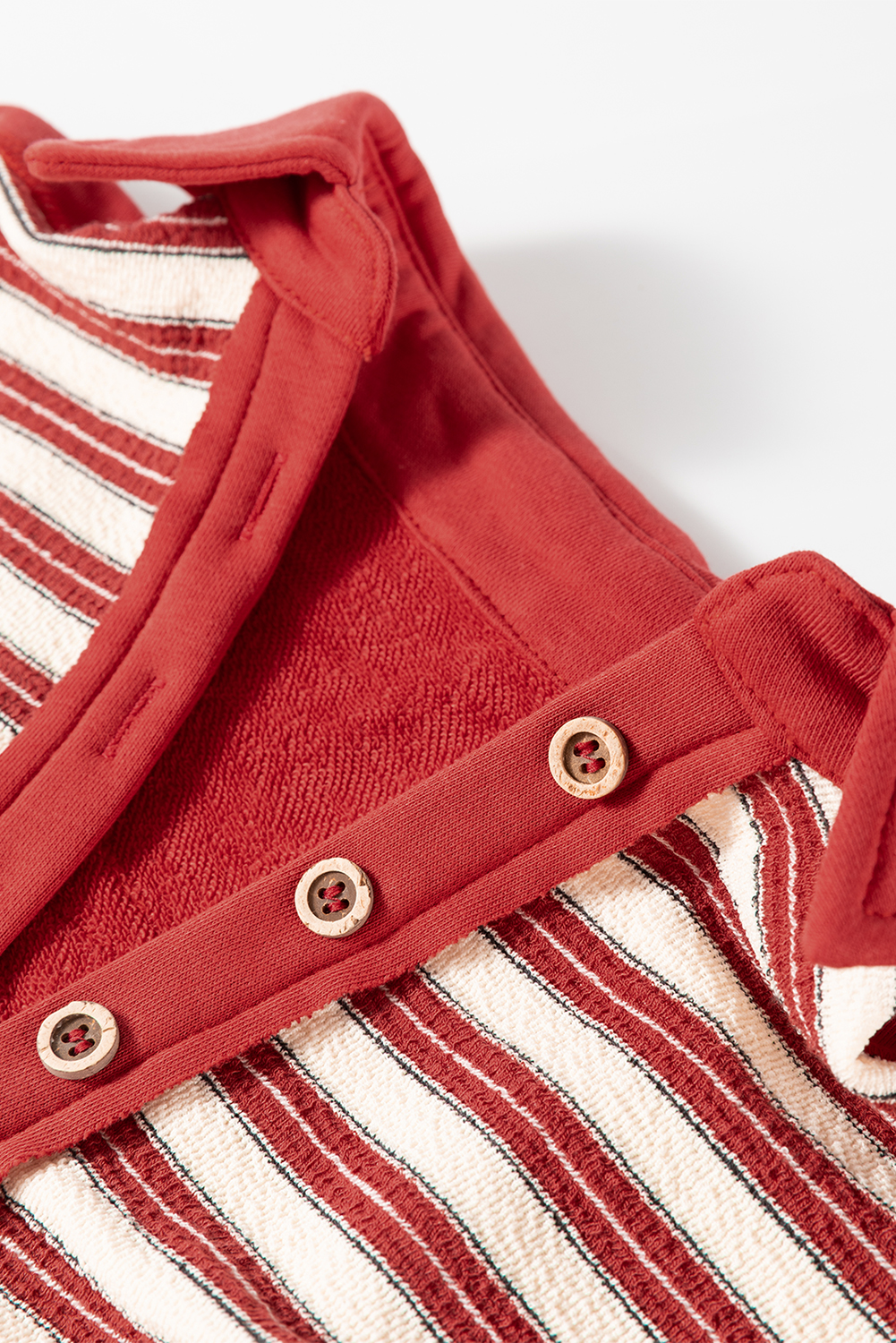 Red Stripe Buttoned V Neck Collared Drop Shoulder Top - loveforevers