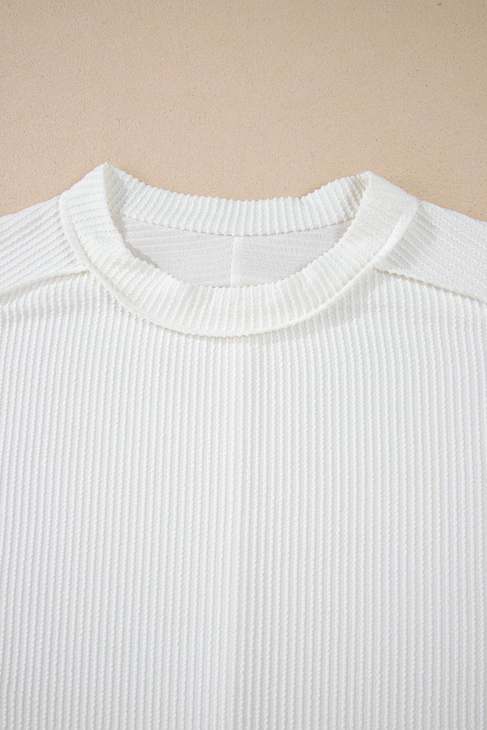 White Textured Knit Exposed Stitching T-shirt - loveforevers