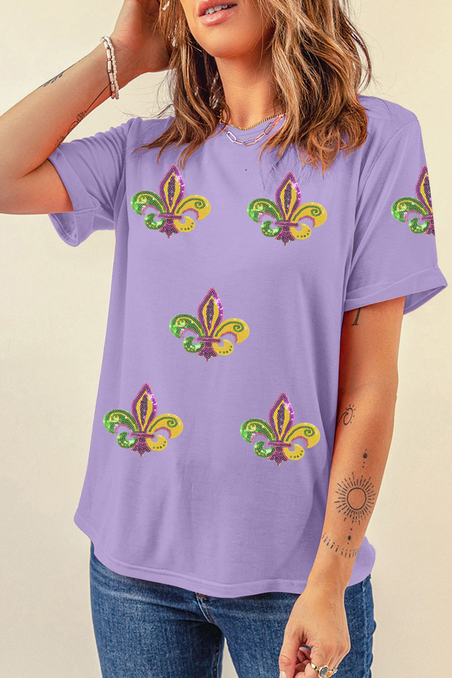 Wisteria Mardi Gras Sequined Pattern Holiday T Shirt - loveforevers