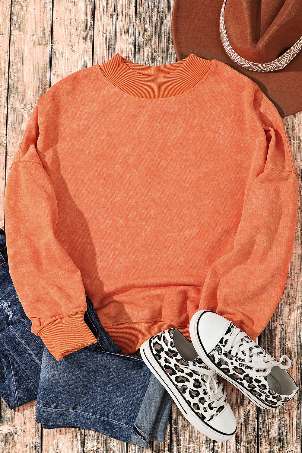 Brown Drop Shoulder Crew Neck Pullover Sweatshirt - loveforevers