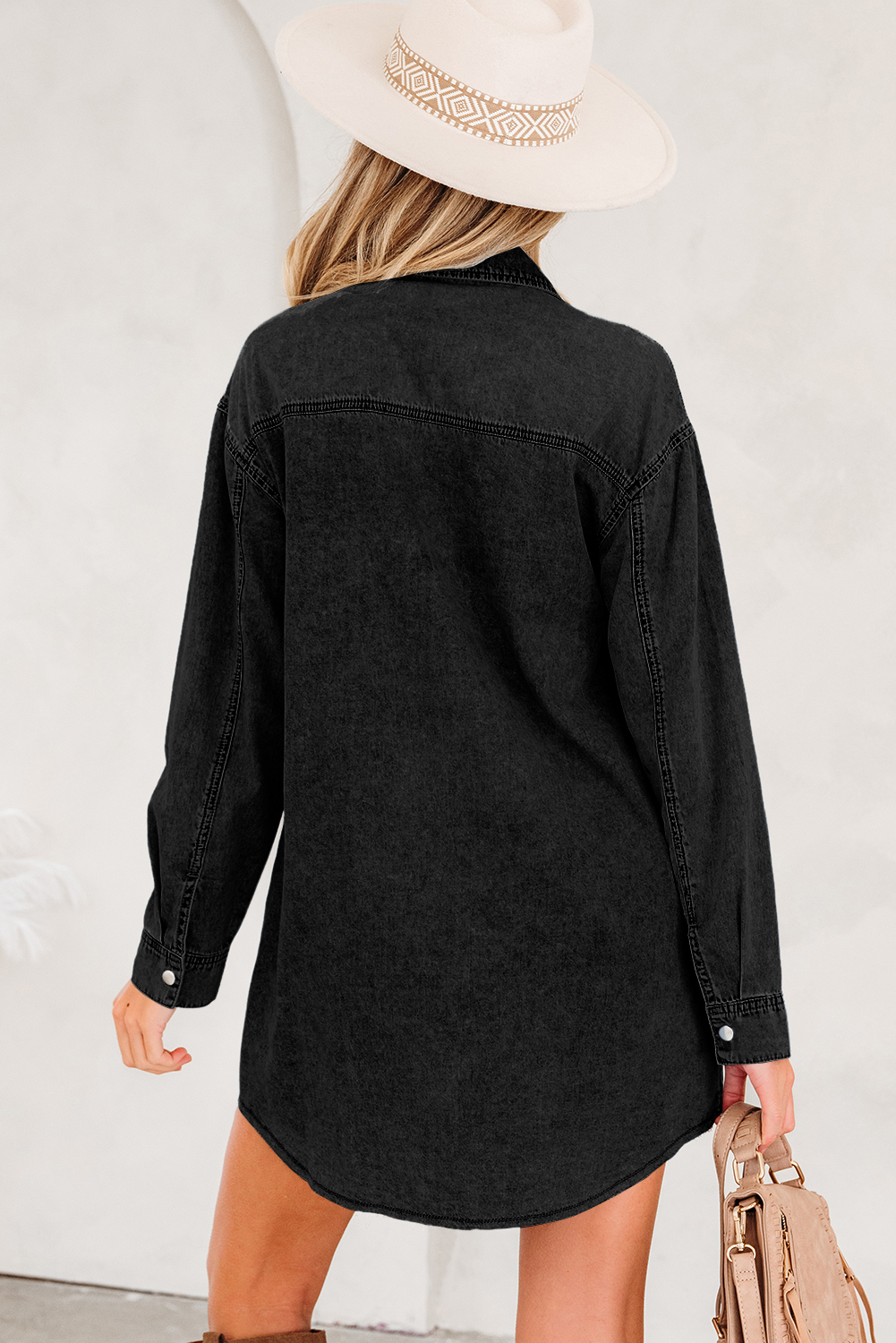 Blue Beau Chest Pocket Raw Hem Denim Loose Shirt Dress - loveforevers