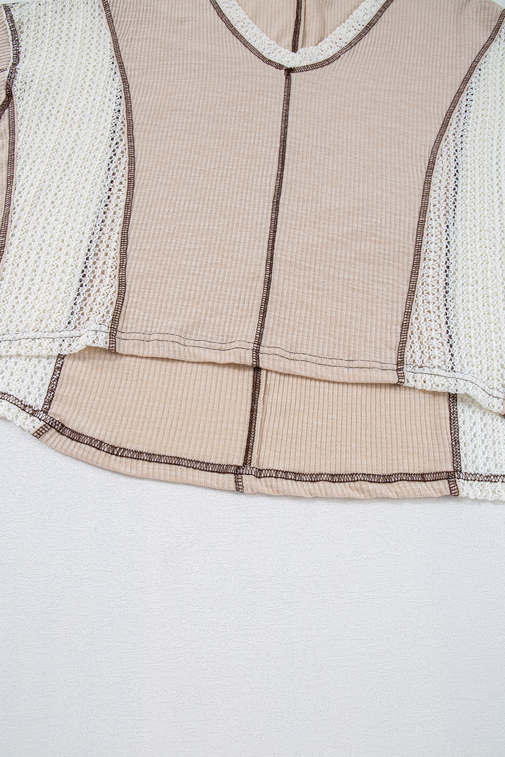 Grass Green Crochet Detail Exposed Seam High Low Loose Top - loveforevers