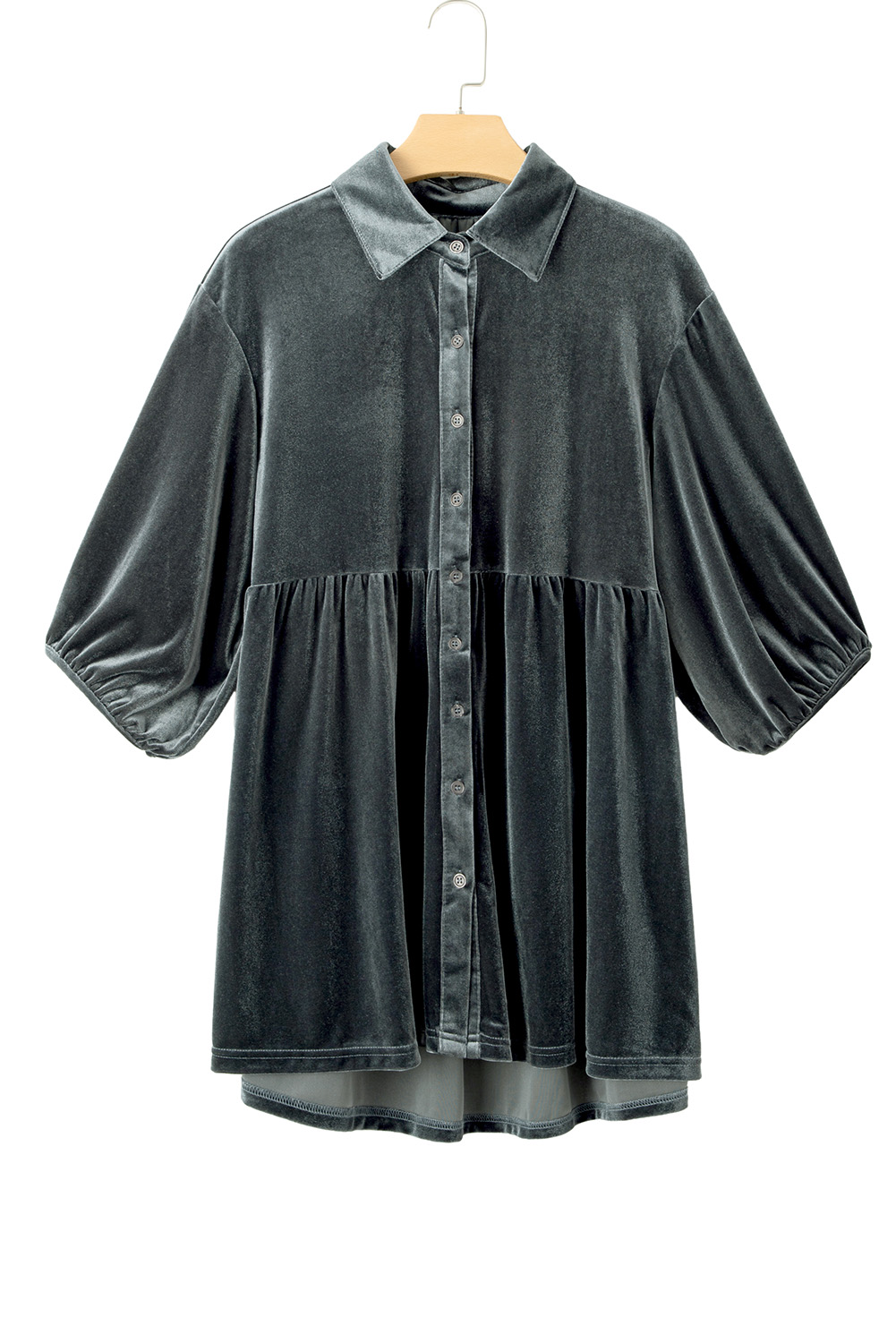 Burgundy 3/4 Sleeve Tunic Babydoll Velvet Shirt - loveforevers