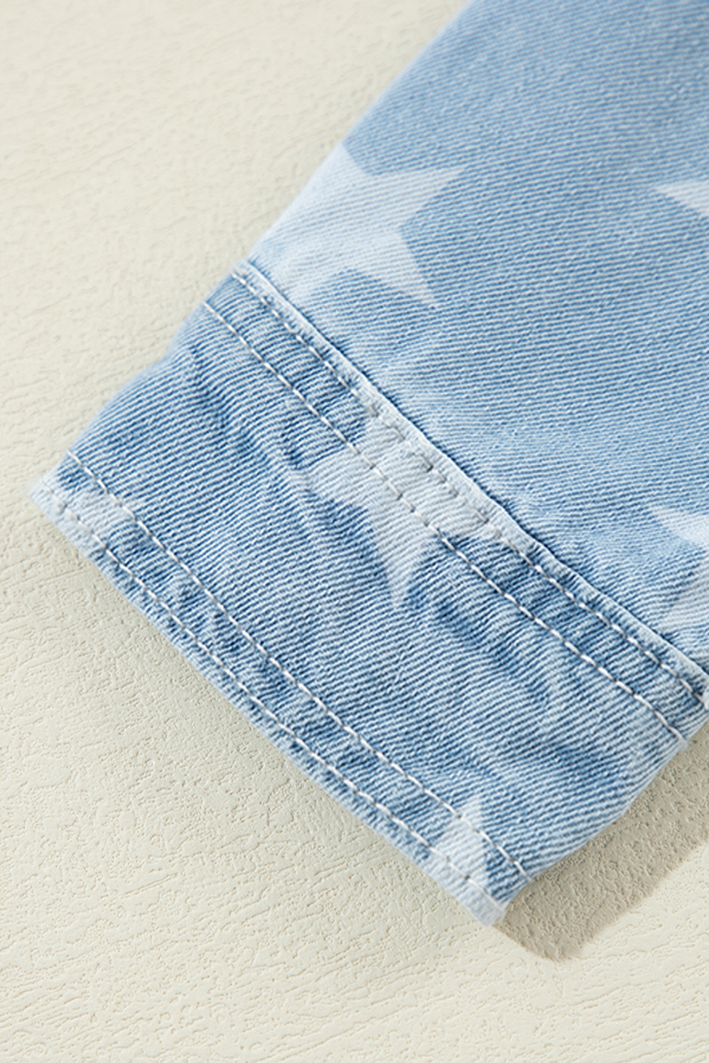 Sky Blue Star Print Light Wash Raw Hem Denim Jacket - loveforevers
