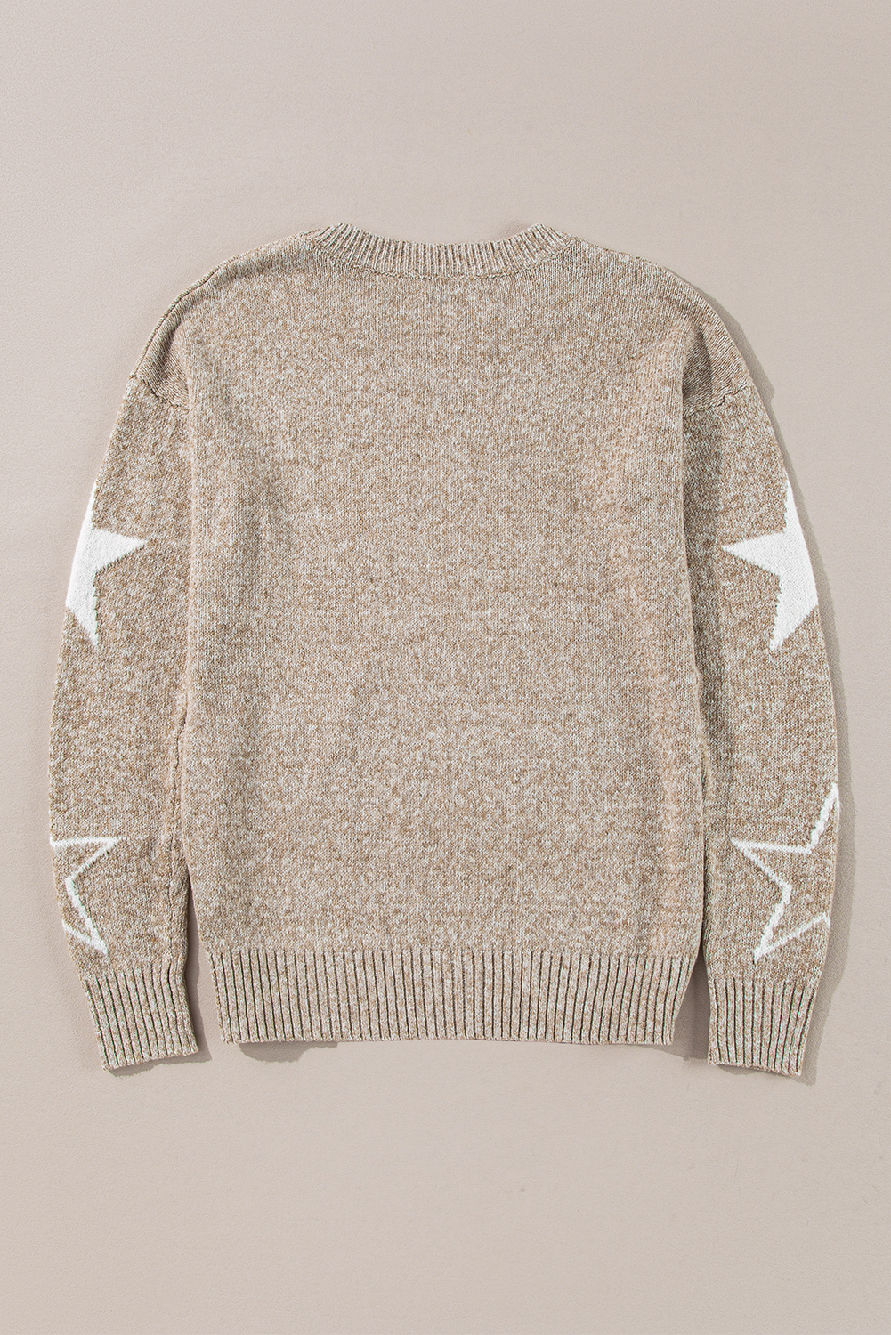 Khaki Star Pattern Drop Shoulder Sweater - loveforevers