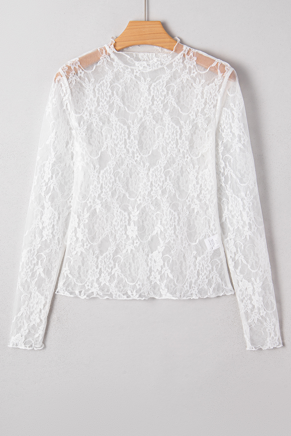 White Sheer Lace Mesh Mock Neck Slim Fit Long Sleeve Top - loveforevers