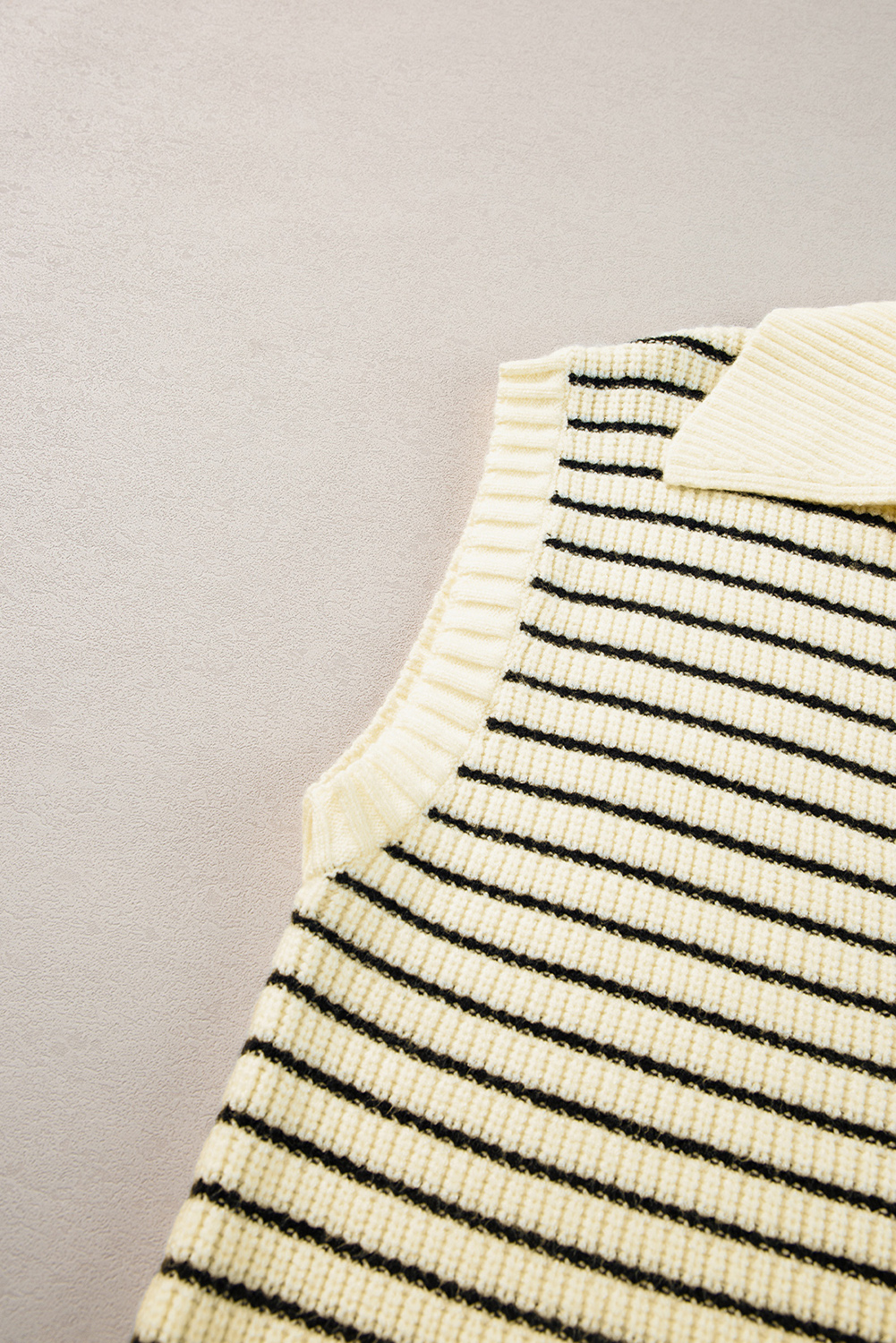 Beige Stripe Turn-down V Neck Sweater Tank Top - loveforevers