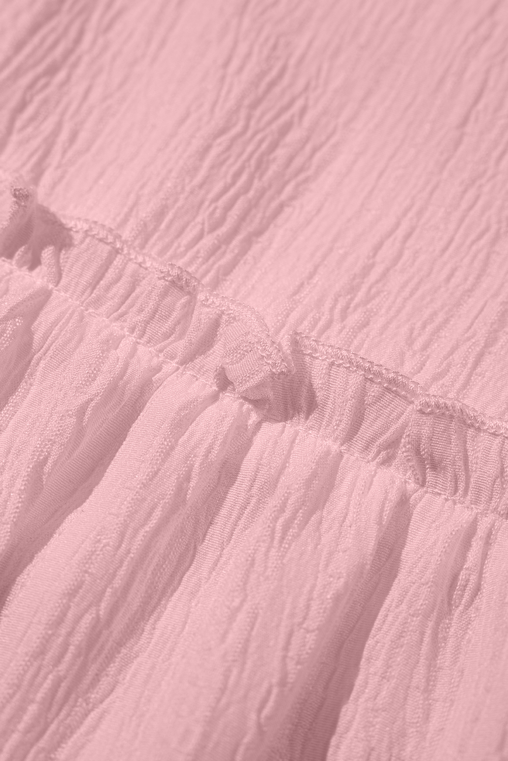 Light Pink Textured Ruffled Trim V Neck Flutter Flowy Top - loveforevers