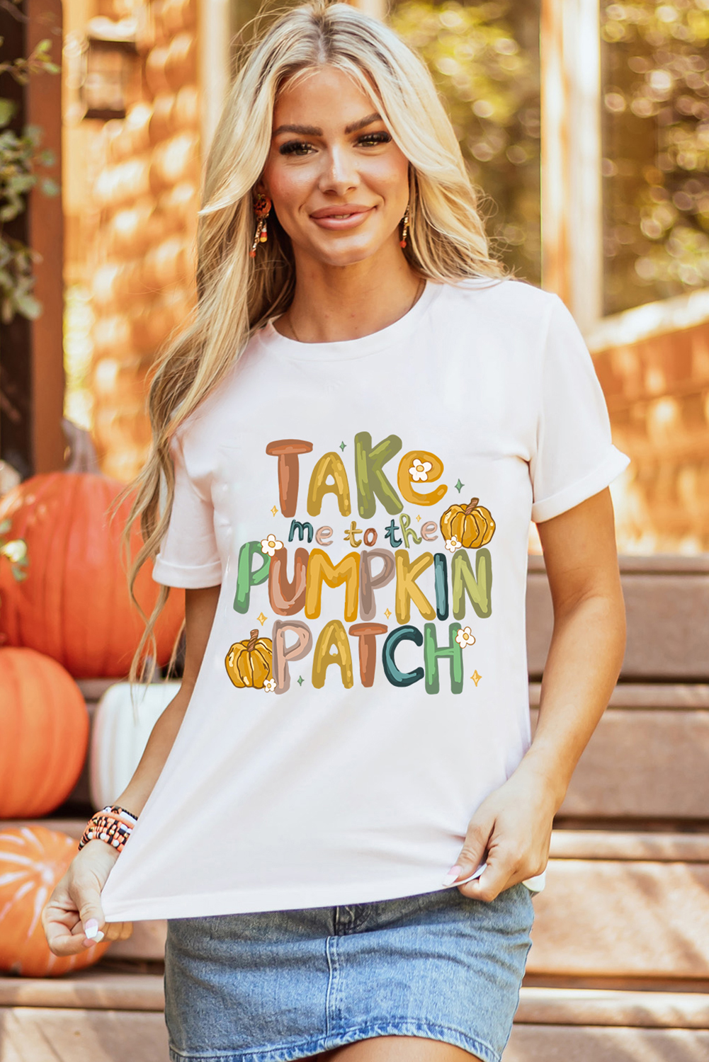 White Take Me To The Pumpkin Patch Cotton Blend T Shirt - loveforevers