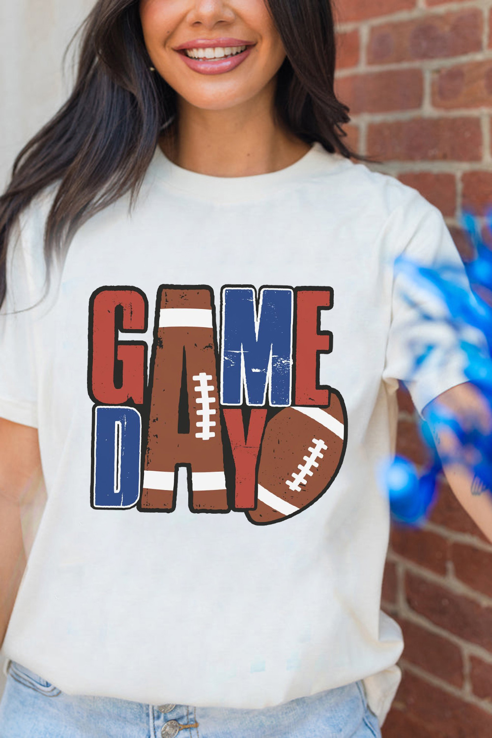 White GAME DAY Football Letter Graphic T Shirt - loveforevers