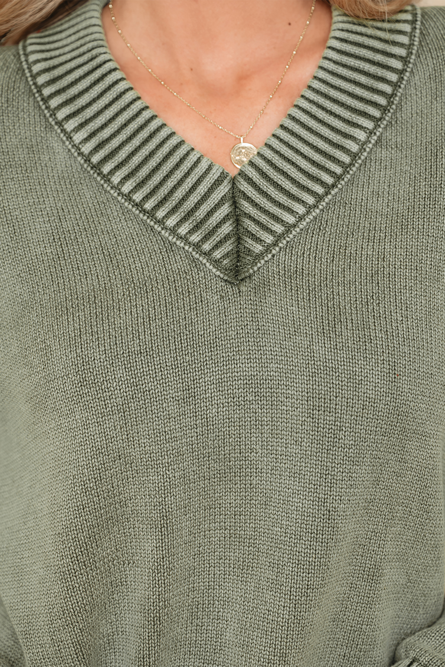 Four Leaf Clover Mineral Wash V Neck Knit Exposed Seam Drop Shoulder Loose Sweater - loveforevers
