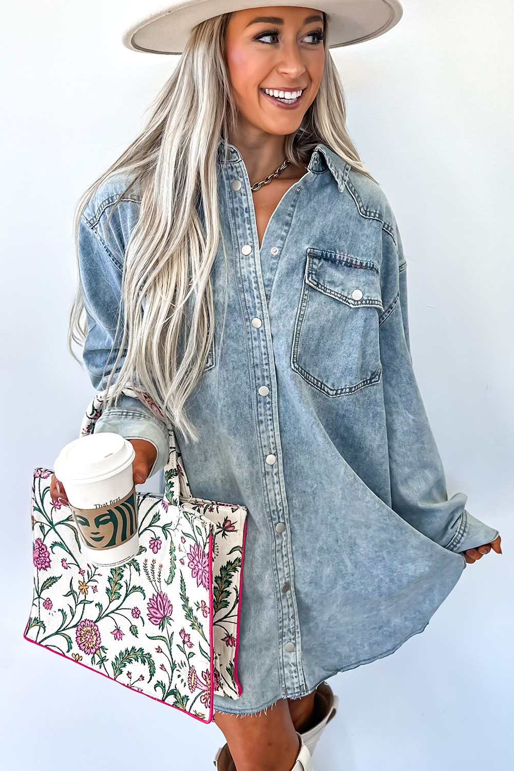 Blue Beau Chest Pocket Raw Hem Denim Loose Shirt Dress - loveforevers