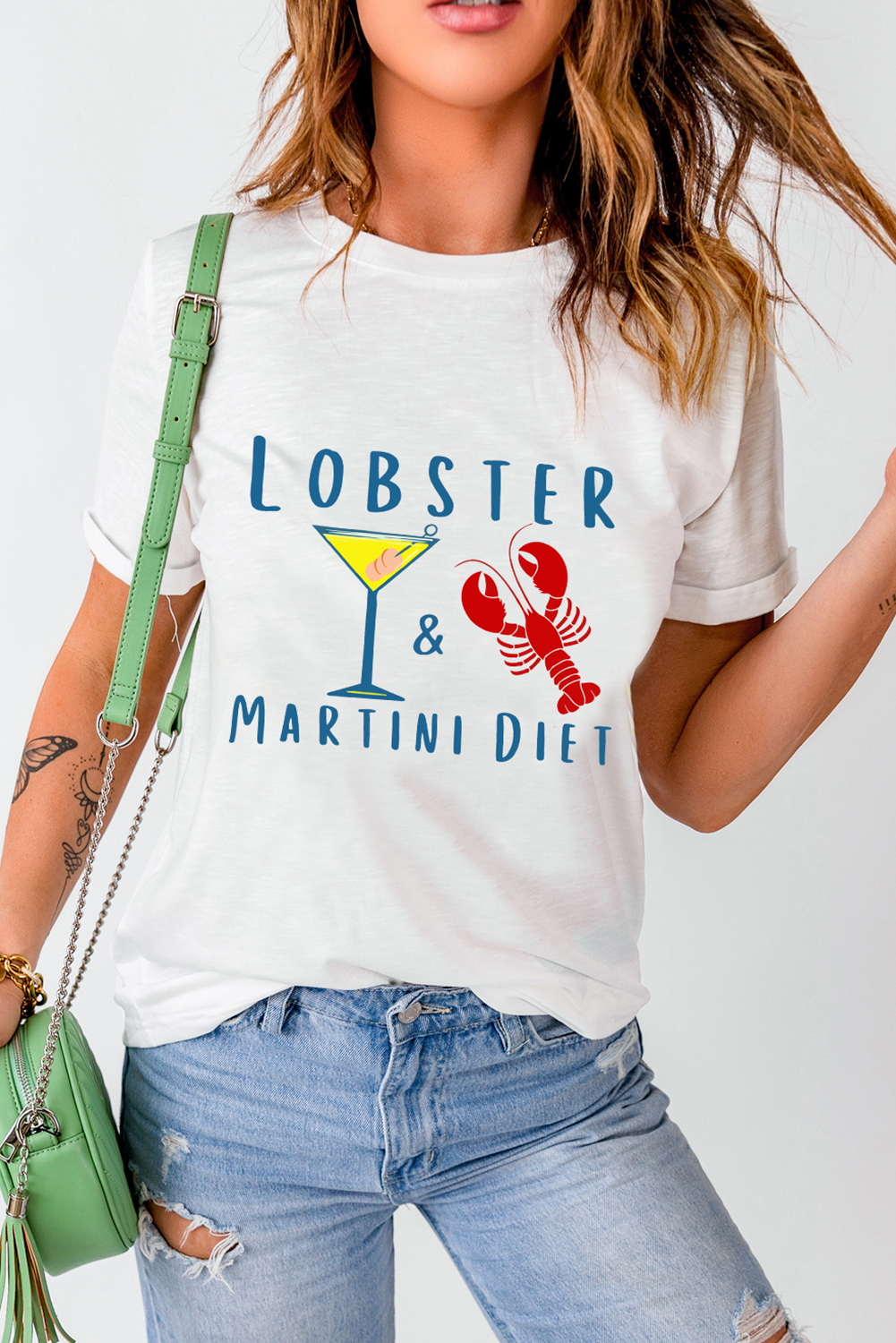 White LOBSTER MARTINI DIET Cocktail & Crawfish Print T Shirt - loveforevers