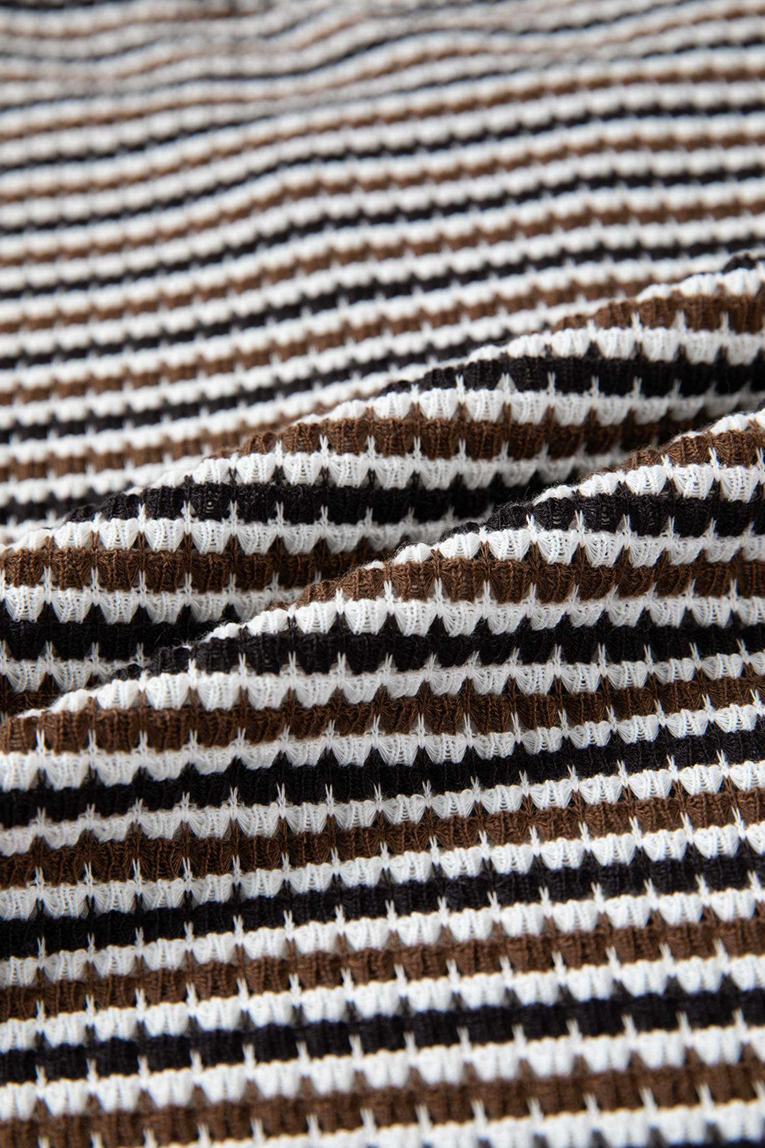 Brown Faux Two Piece Textured Striped Round Neck Long Sleeve T Shirt - loveforevers