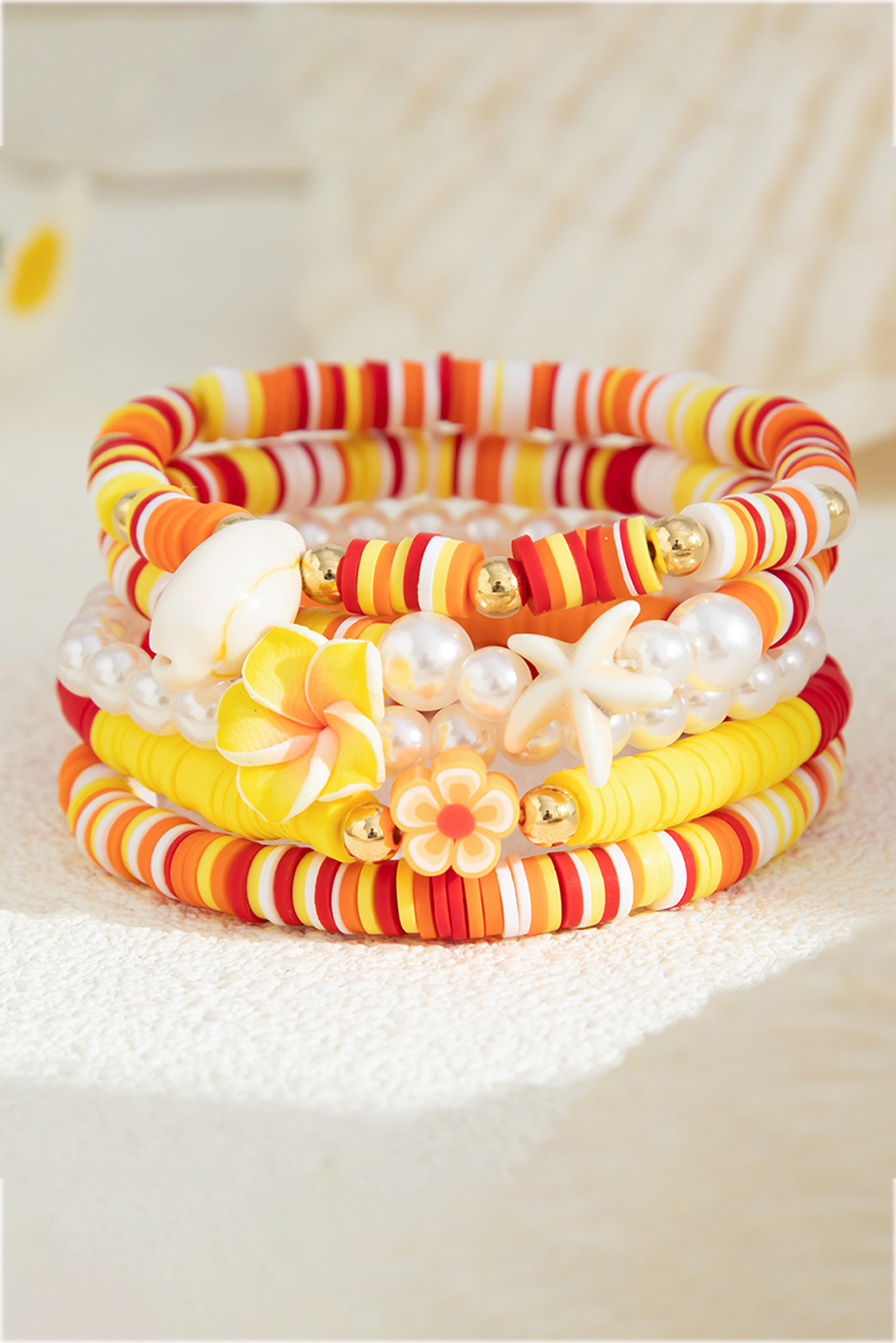 Yellow Starfish Shell Flower Pearl Beaded Multi Layer Bracelet - loveforevers