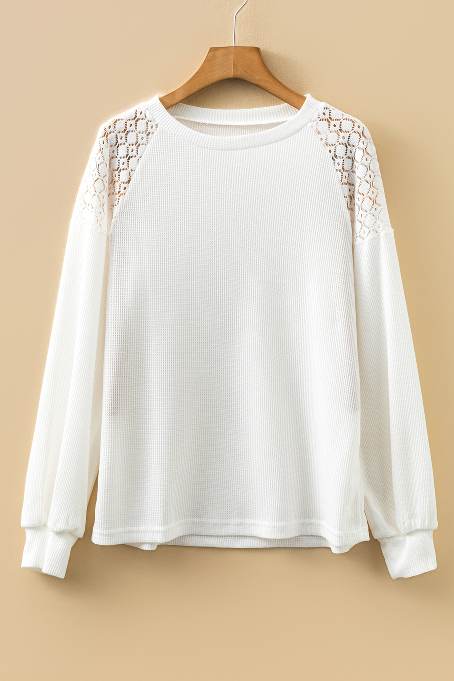 White Lace Long Sleeve Textured Pullover - loveforevers