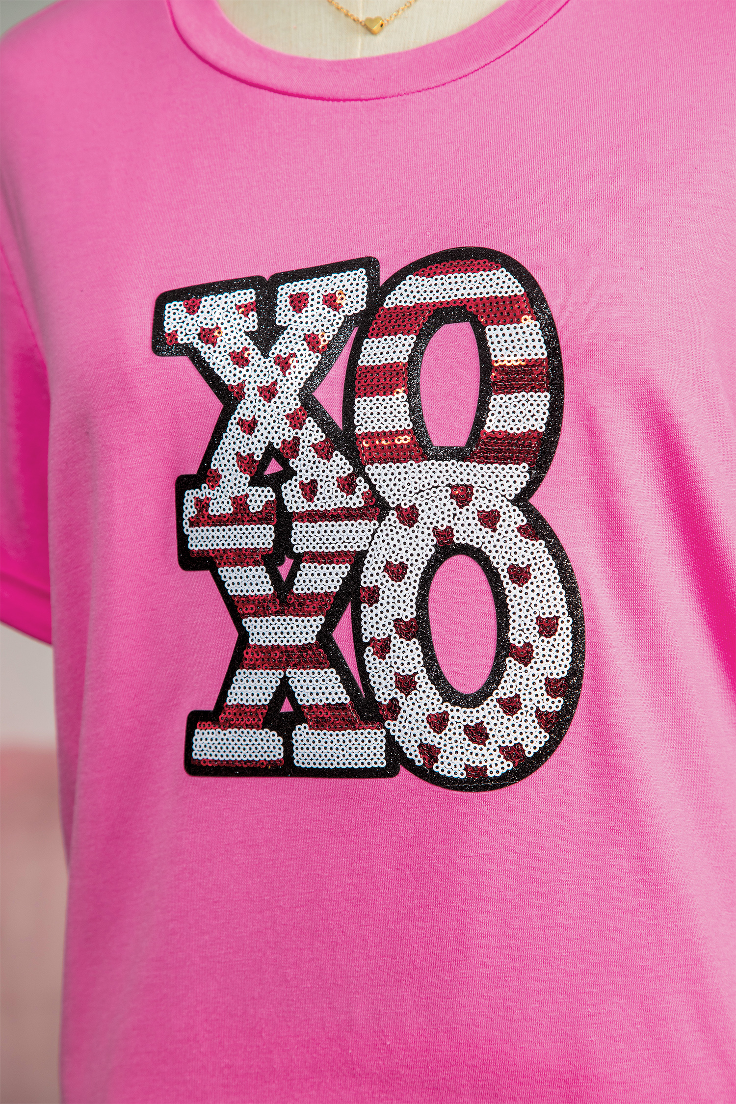 Sachet Pink Sequined XOXO Graphic Valentine T Shirt - loveforevers