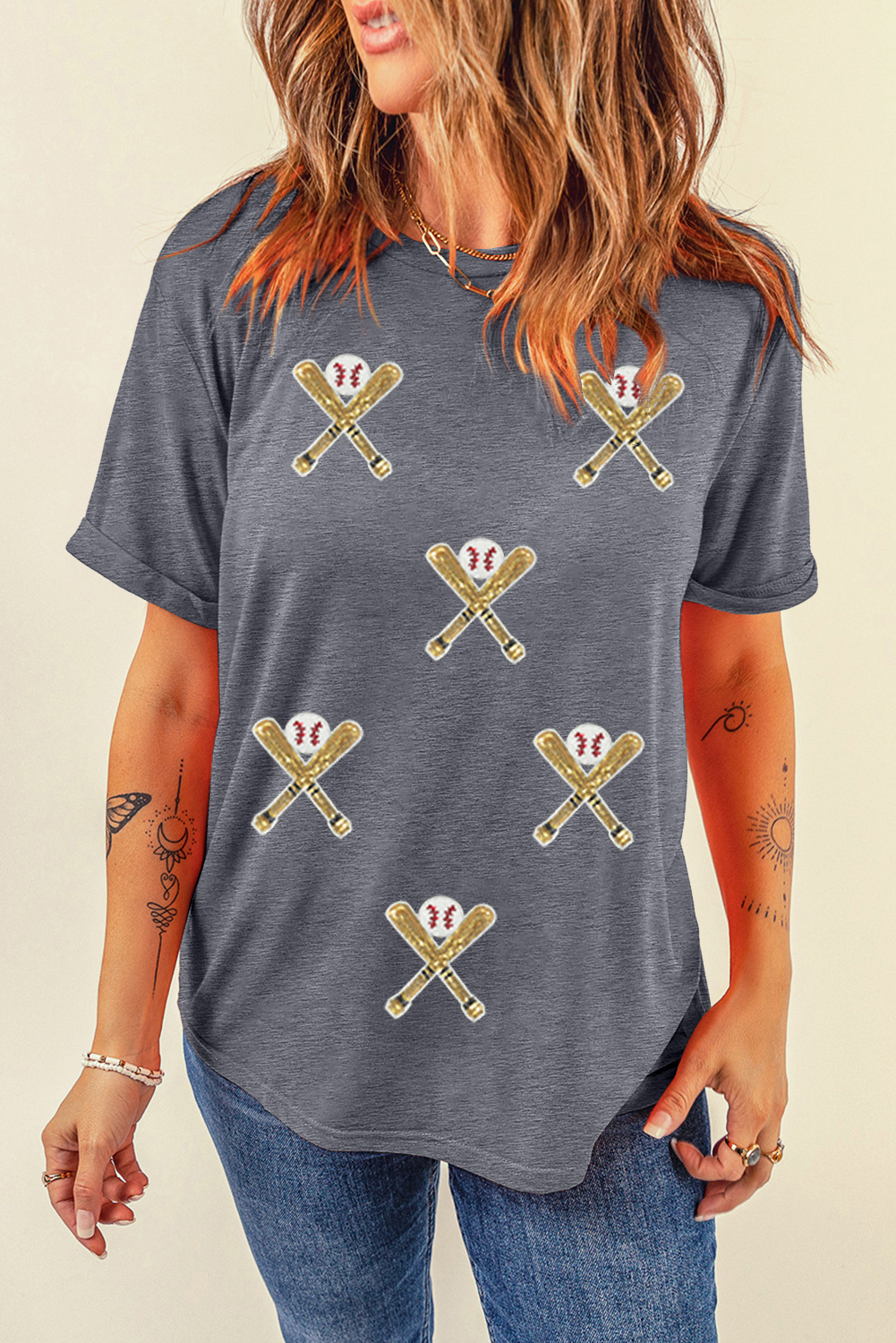 Gray Sequined Game Day Casual Tee - loveforevers