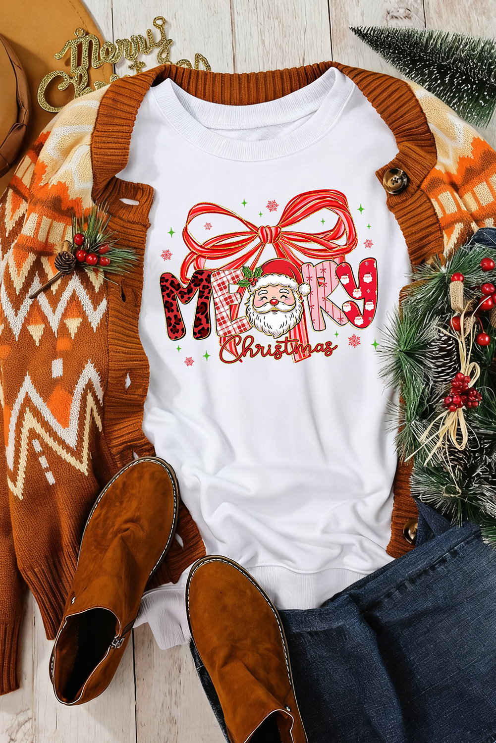White Cute Merry Christmas Graphic Holiday Sweatshirt - loveforevers