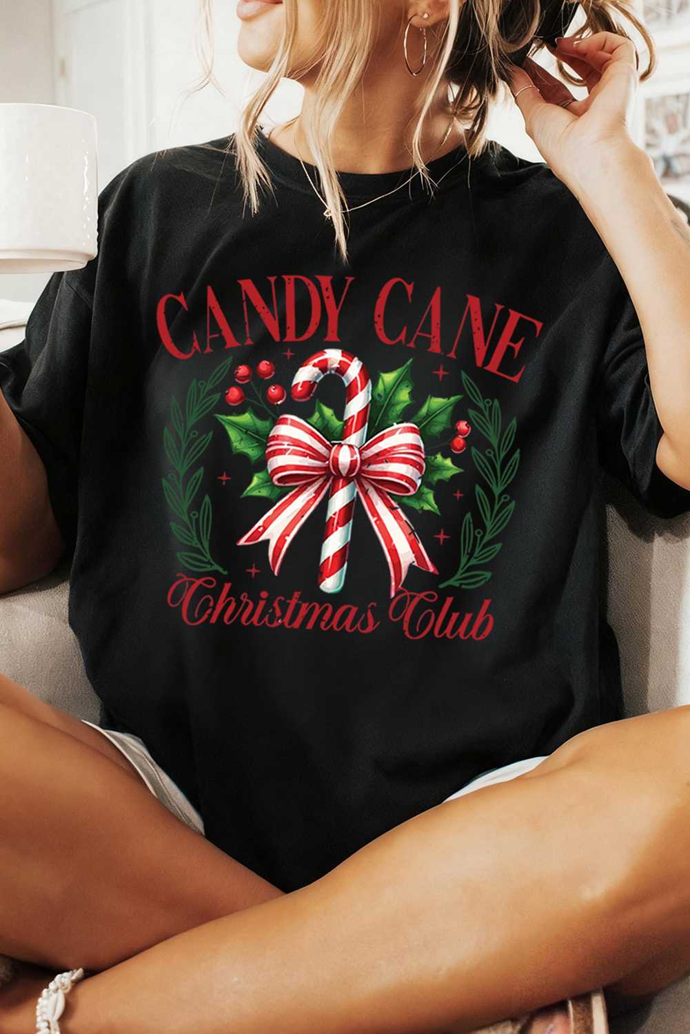 Black Candy Cane Christmas Club Custom Graphic T Shirt - loveforevers