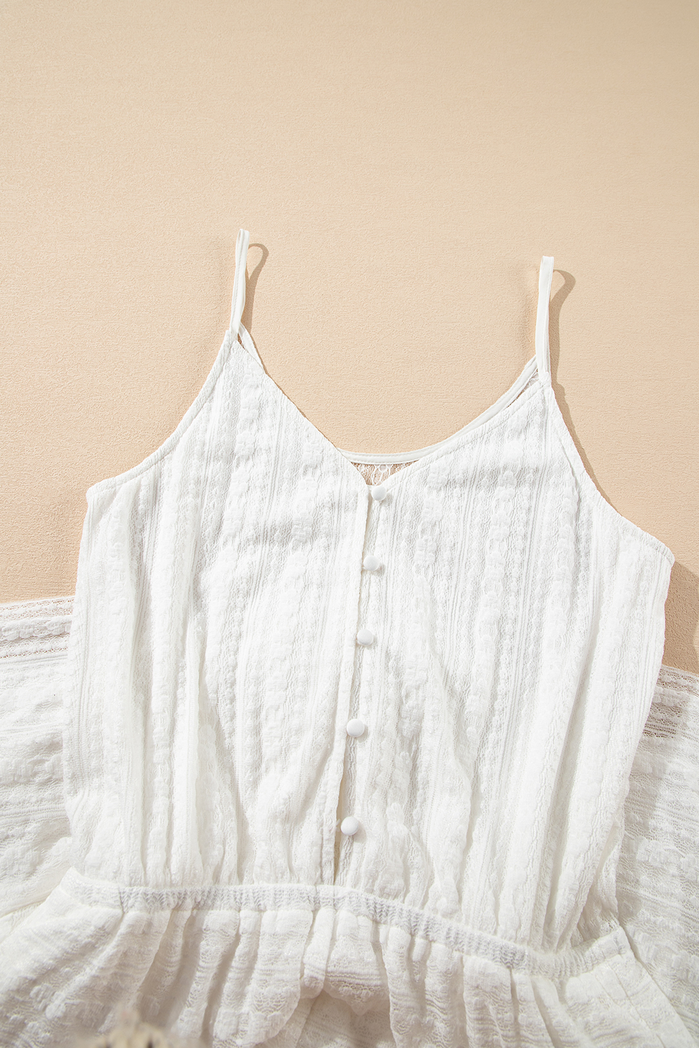 White Lace Spaghetti Strap V Neck Loose Fit Romper - loveforevers