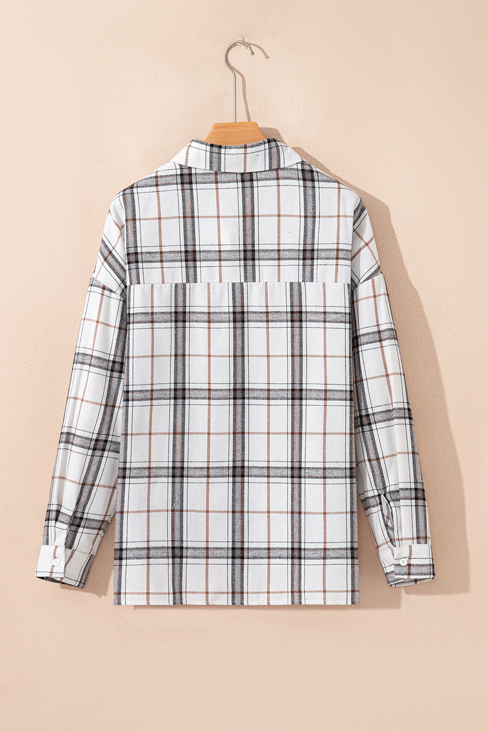 Red Plaid Print Collared V Neck Loose Blouse with Side Slits - loveforevers