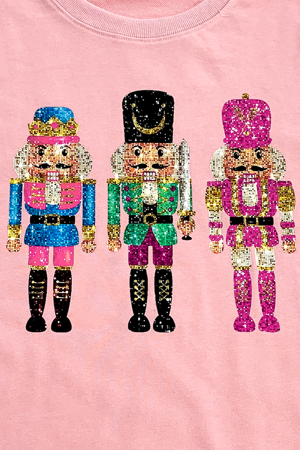 Pink Cute Nutcracker Printed Drop Shoulder Christmas Sweatshirt - loveforevers