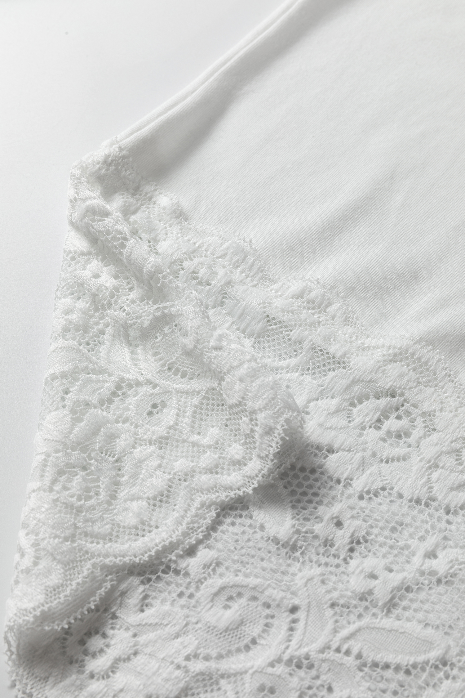 White Lace Trim V Neck Cuffed Long Sleeve Loose Top - loveforevers