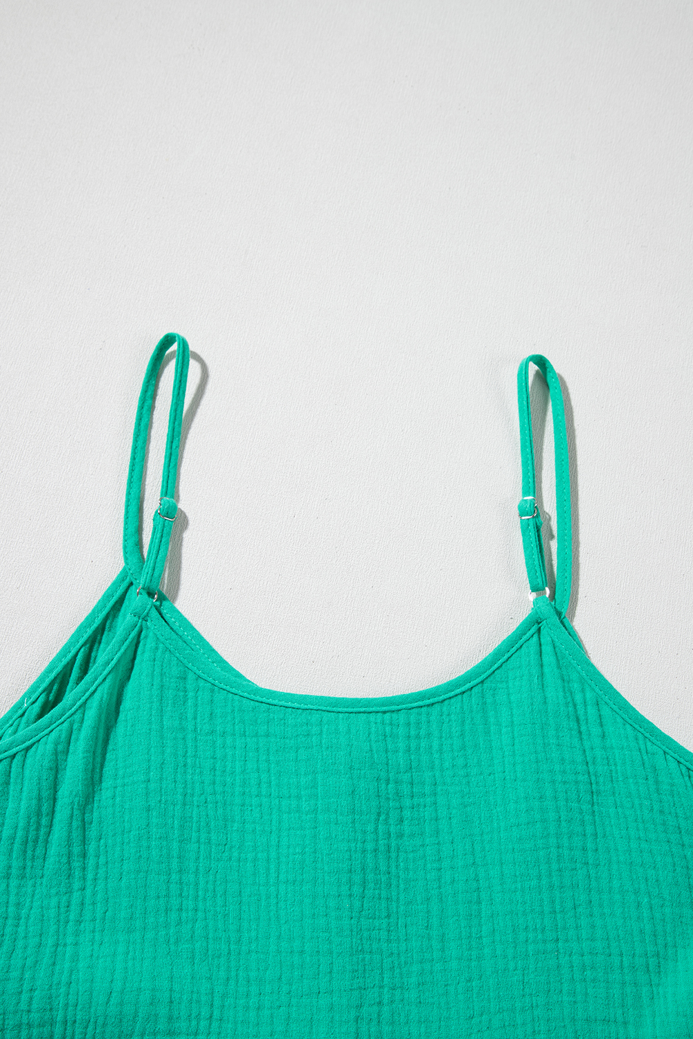 Sea Green Textured Buttoned Thin Strap Tiered Loose Fit Mini Dress - loveforevers