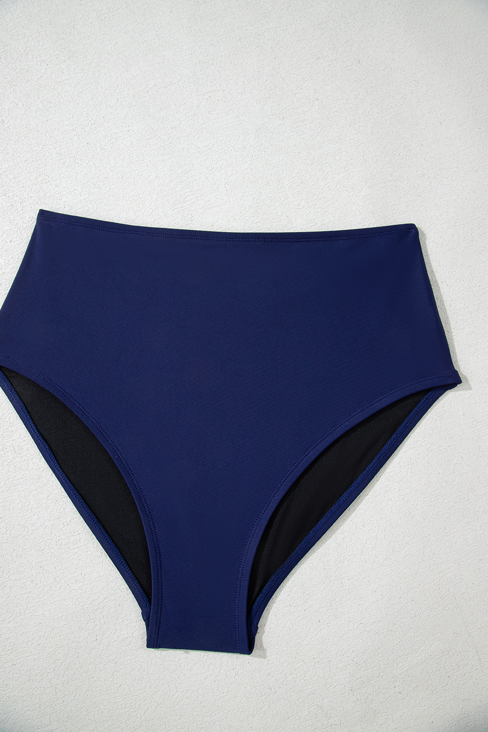 Navy Blue Abstract Print Frilled Trim Spaghetti Straps Tankini Set - loveforevers