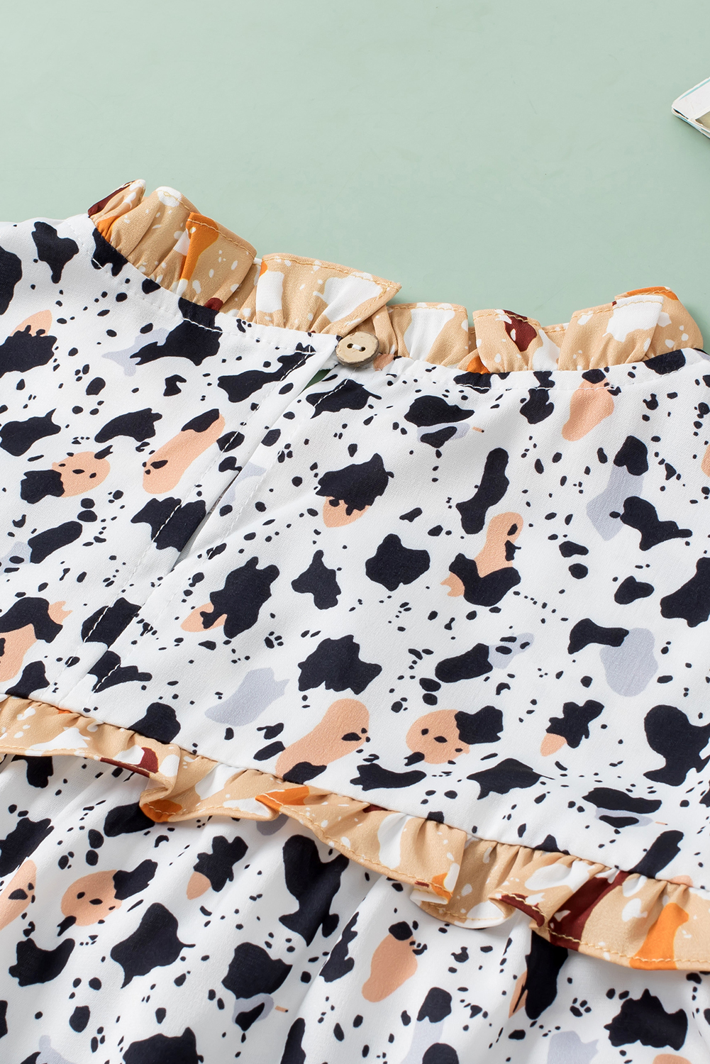 White Frilly Trim Leopard Animal Spots Blouse - loveforevers
