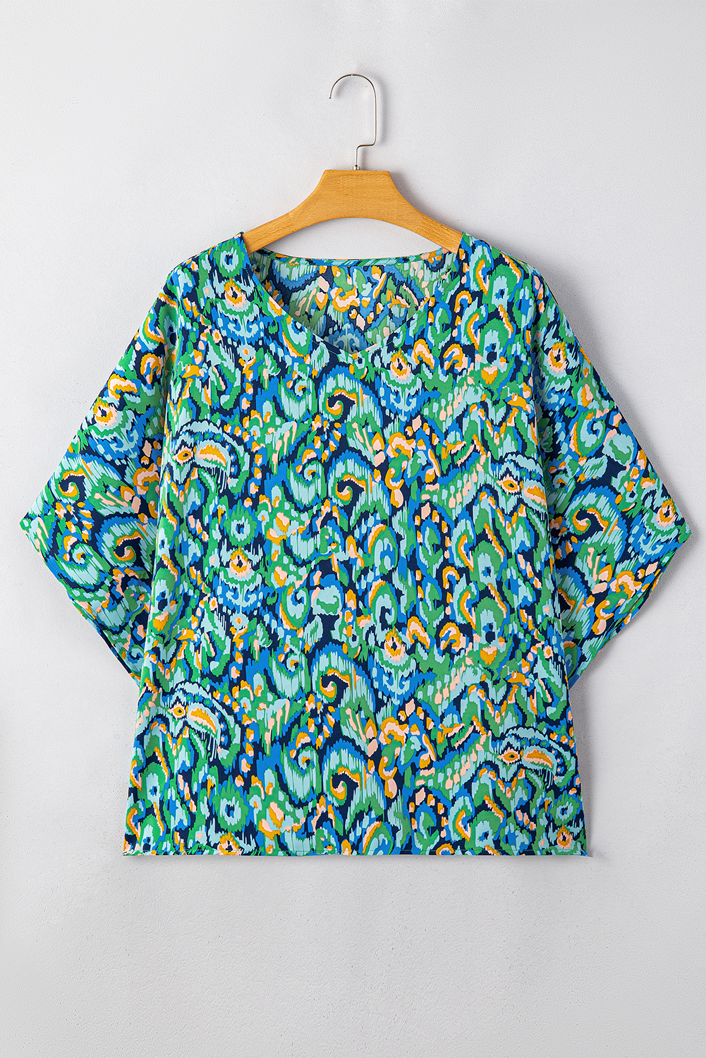 Pink Abstract Print V Neck Half Sleeve Loose Fit Tunic Blouse - loveforevers