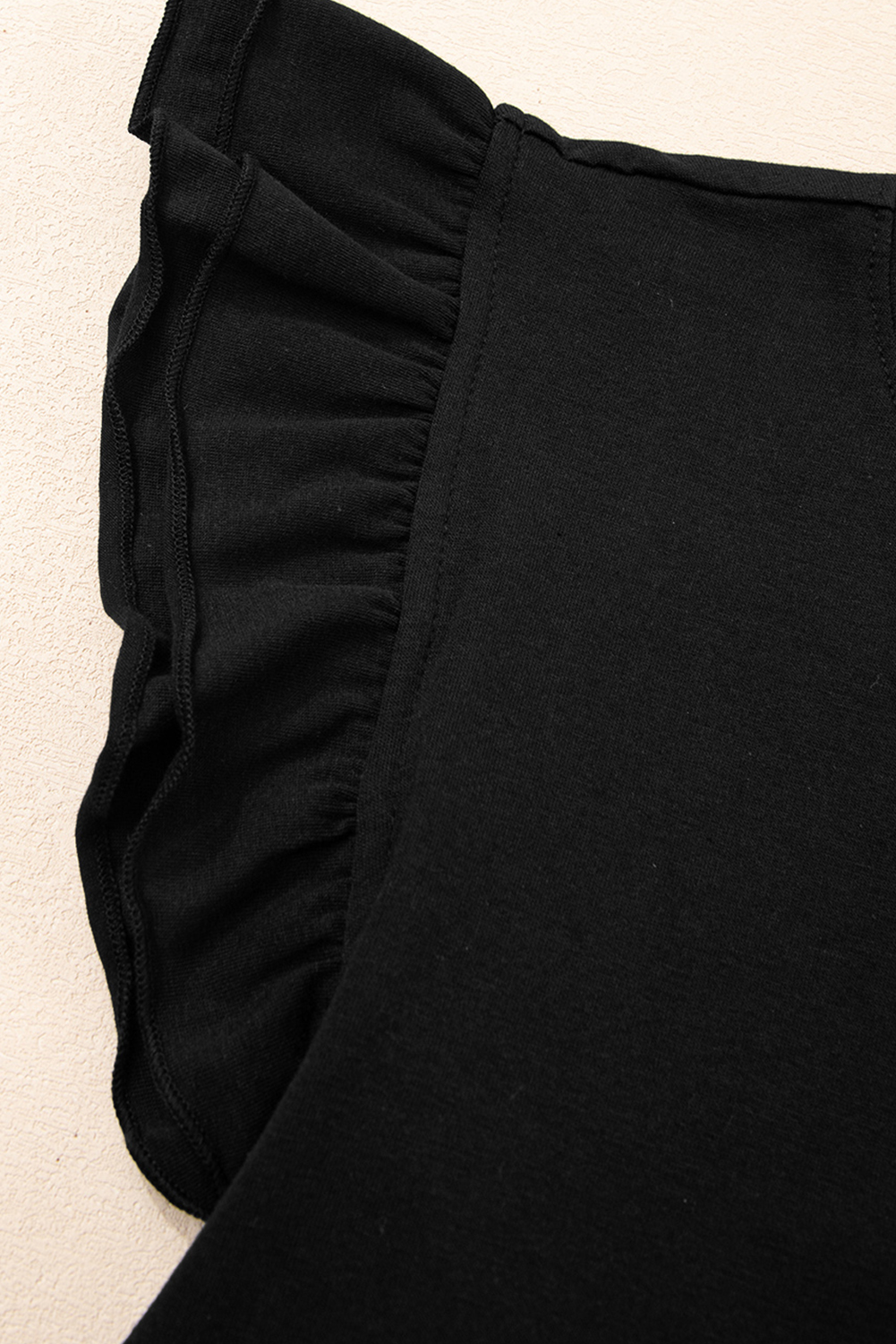 Black Ruffled Crew Neck Slim Fit Top - loveforevers