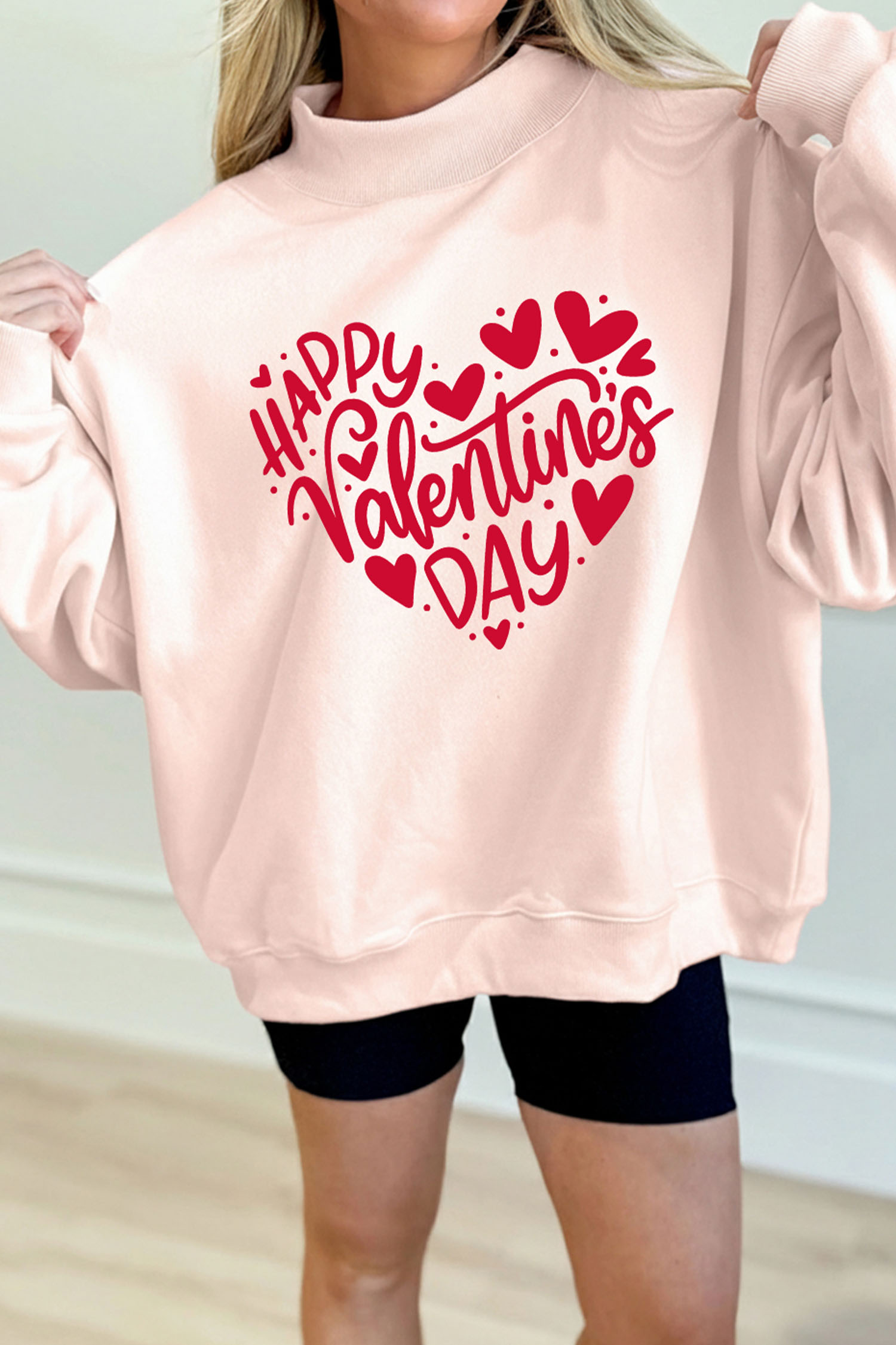 Apricot Pink Cowgirl Element Embroidered Detail Mock Neck Sweatshirt - loveforevers