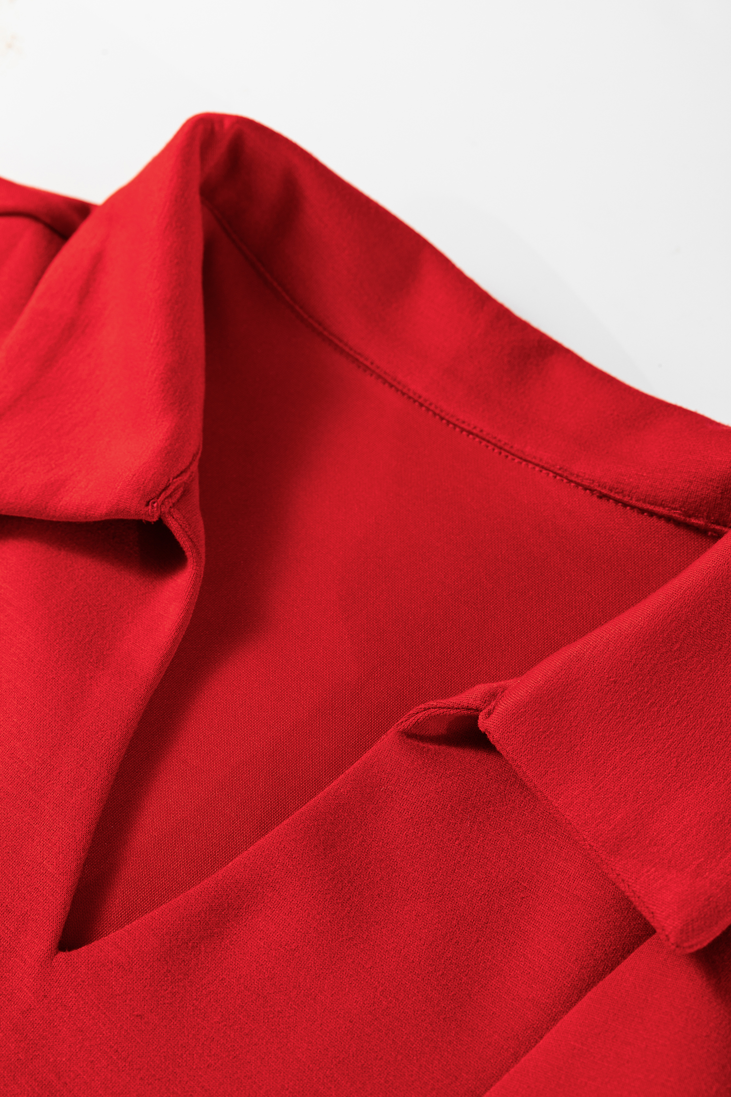 Fiery Red Polo Collar V Neck 3/4 Sleeve Pullover Drawstring Bell Bottom Pants 2pcs Set - loveforevers
