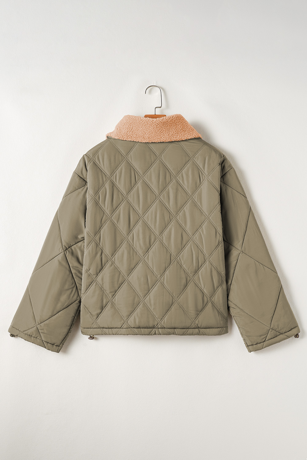 Jungle Green Teddy Collar Flap Pockets Quilted Puffer Jacket - loveforevers