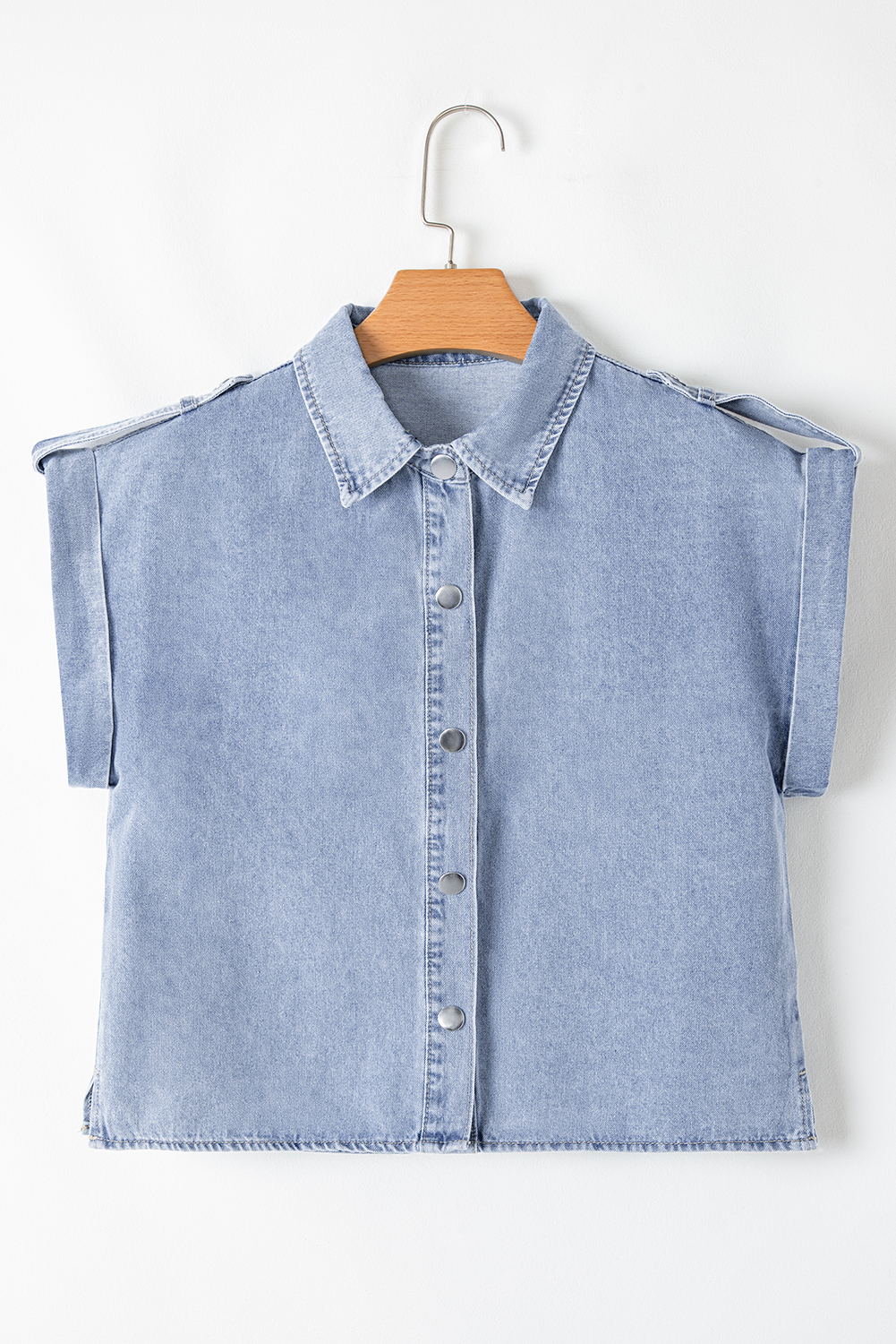 Dusk Blue Denim Pinup Folded Cap Sleeve Shirt - loveforevers