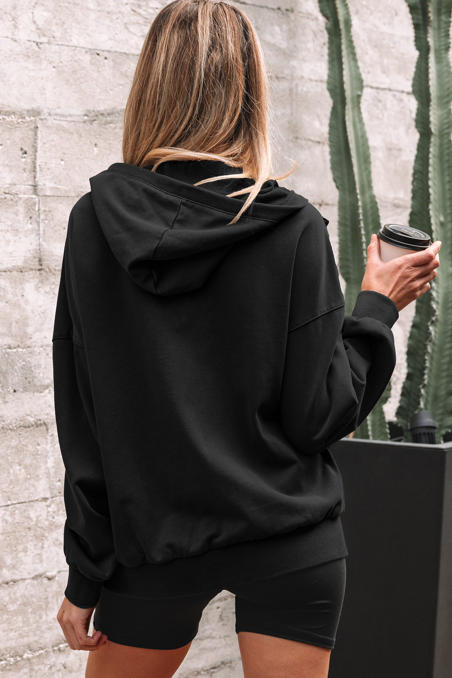 Canton Half Zip Kangaroo Pocket Mineral Wash Baggy Hoodie - loveforevers