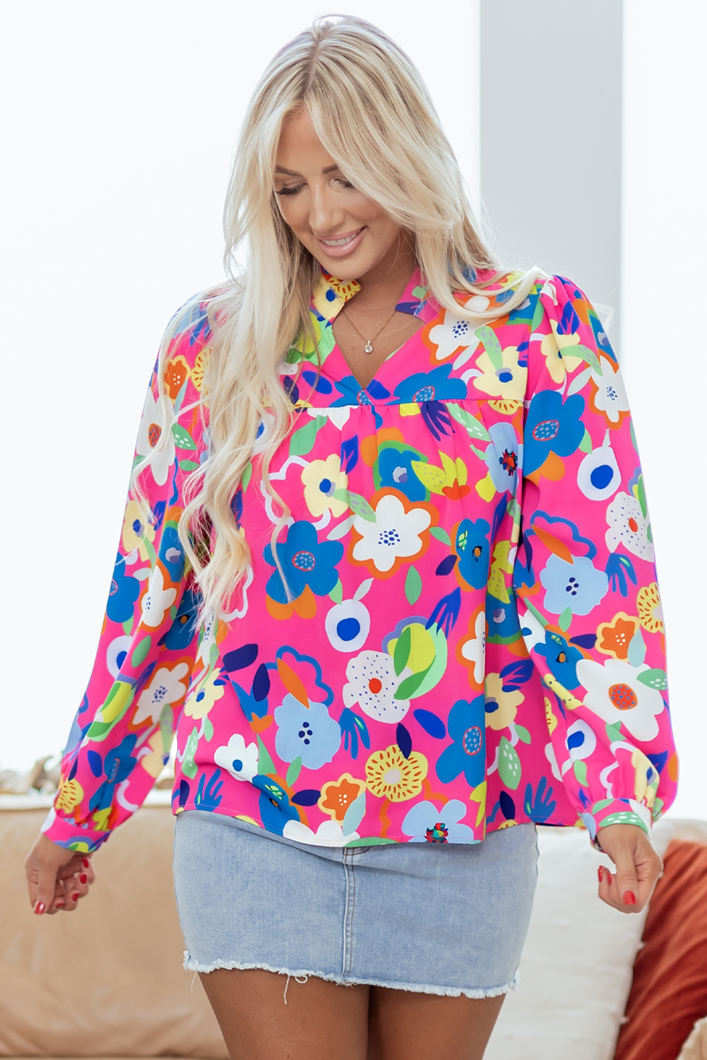 Rose Flower Bomb V Neck Blouse - loveforevers
