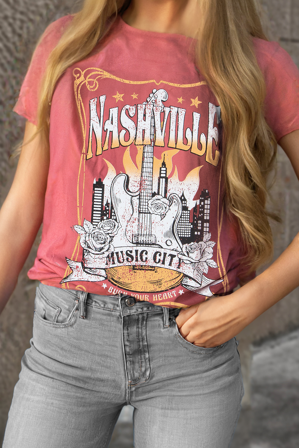 Mineral Red Nashville Music City Graphic Retro Fashion Tee - loveforevers