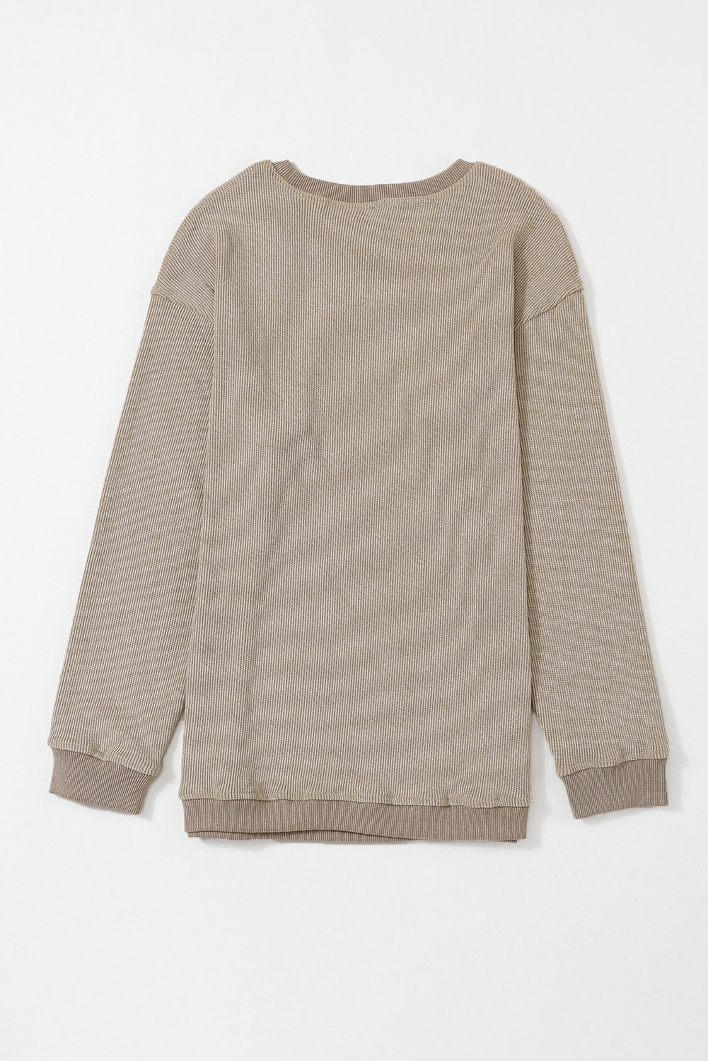 Pink Solid Ribbed Knit Round Neck Pullover Sweatshirt - loveforevers