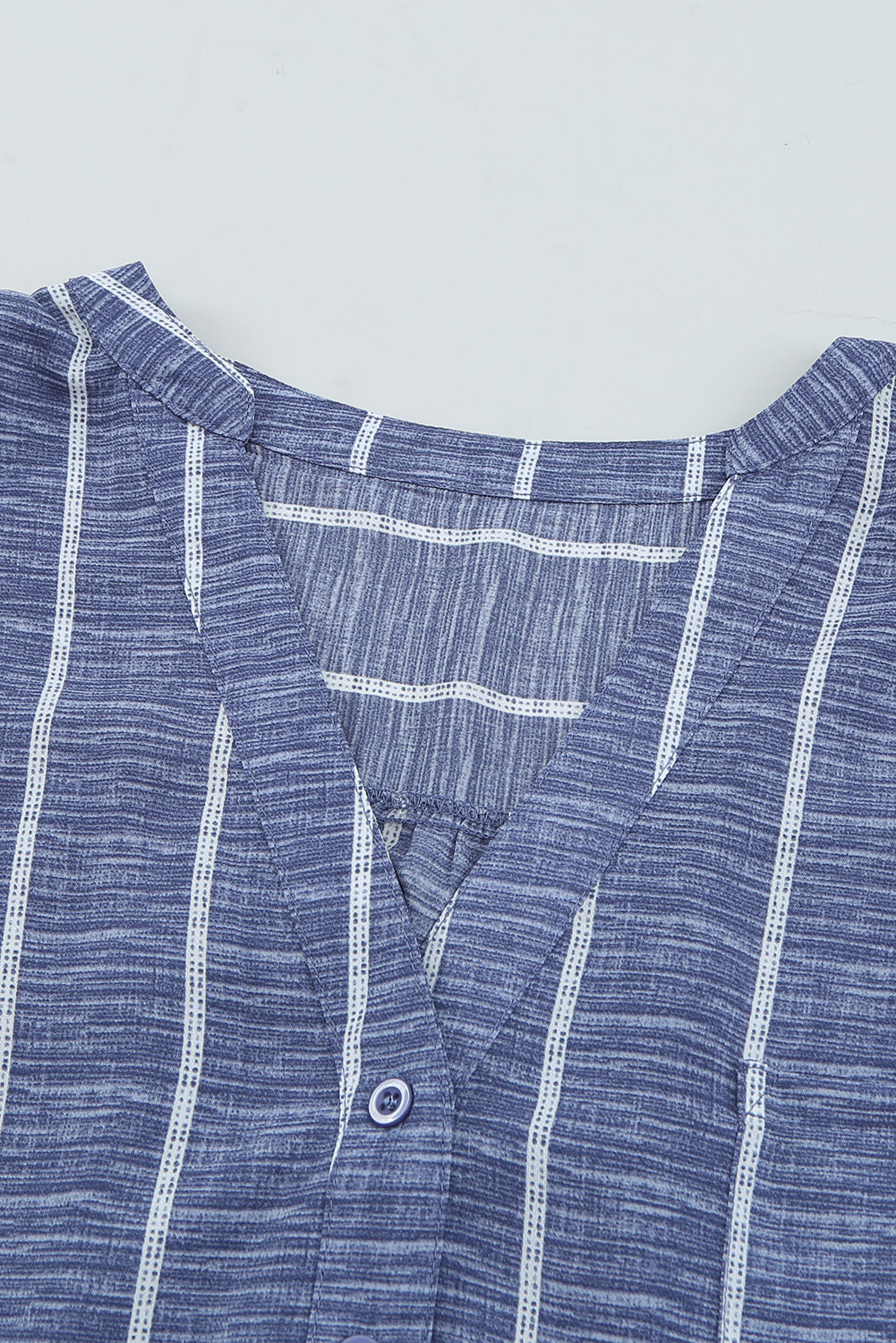 Blue Striped Print V Neck Half Buttons Loose Blouse - loveforevers