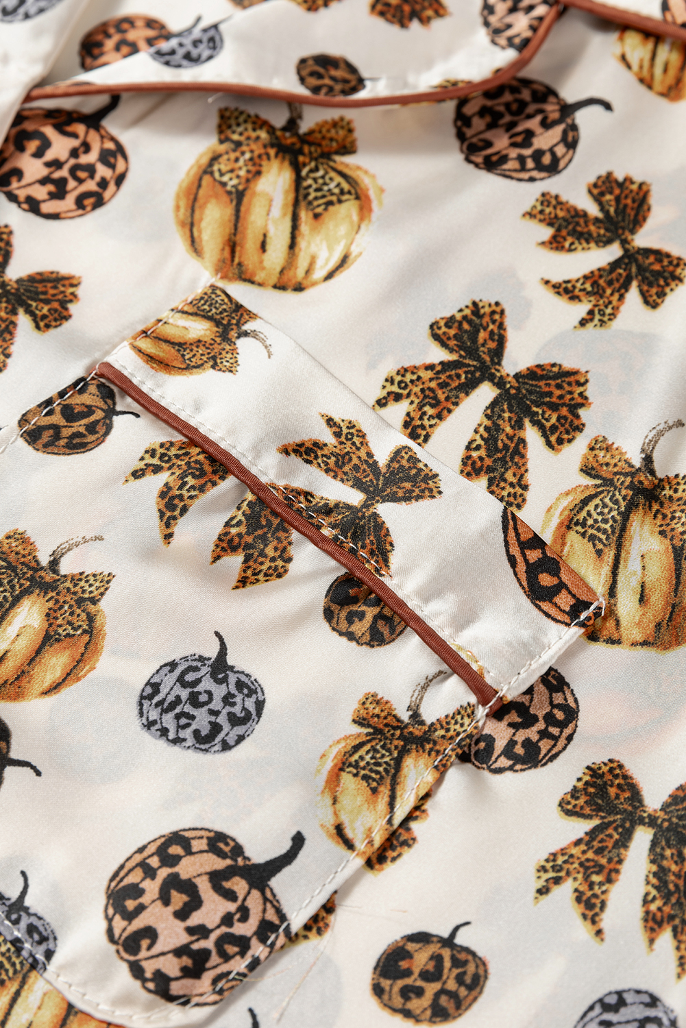 Beige Leopard Pumpkin Allover Halloween 2pcs Pajama Set - loveforevers
